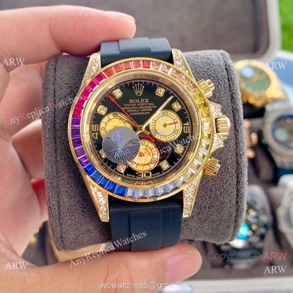 High Quality Copy Rolex Daytona Rubber Band Rainbow Bezel Watch 40mm