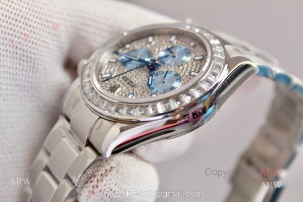 New Full Diamond Rolex Daytona Stainless Steel Swiss 7750 Replica Watch