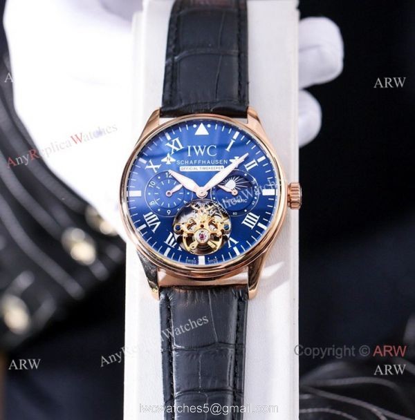 New IWC Schaffhausen Complications Men Watch White Dial Brown Leather Strap