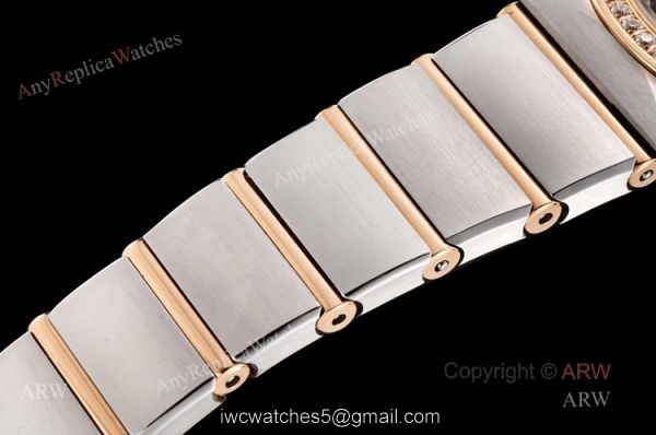 GF Factory Swiss Replica Omega Constellation Two Tone Rose Gold Diamond Watch With Black Aventurine Dial