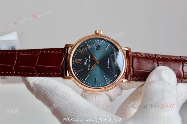 High Quality IWC Portofino Rose Gold Blue Dial Automatic Replica Watch