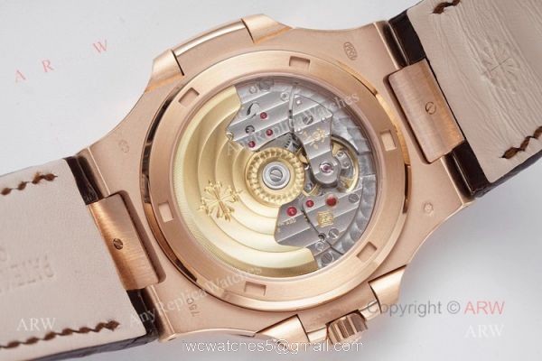 Swiss Replica Patek Philippe Nautilus Watches Rose Gold Case With White Dial