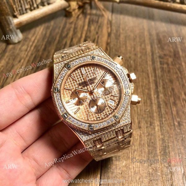 Knockoff Audemars Piguet Royal Oak Full Diamond Watches Gold and Silver