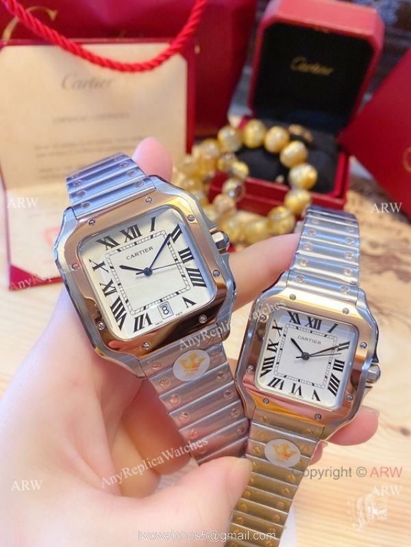 New! Japan Grade Santos De Cartier Couple Watch Stainless Steel Roman Markers