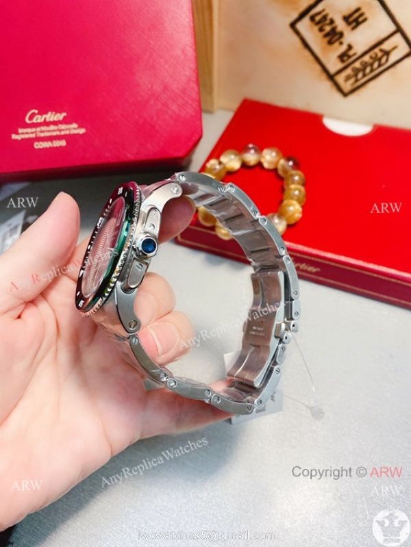 New! Replica Cartier Calibre de Stainless Steel Green Bezel Watch