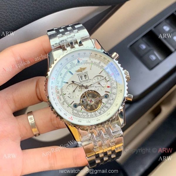 Copy Breitling Navitimer Tourbillon Steel Automatic Men Watch White Dial