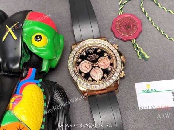 Copy Rolex Daytona Diamond Watch Rose Gold Oysterflex Strap