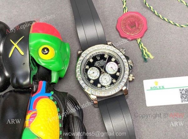 Copy Rolex Daytona Diamond Watch SS Oysterflex Rubber Band