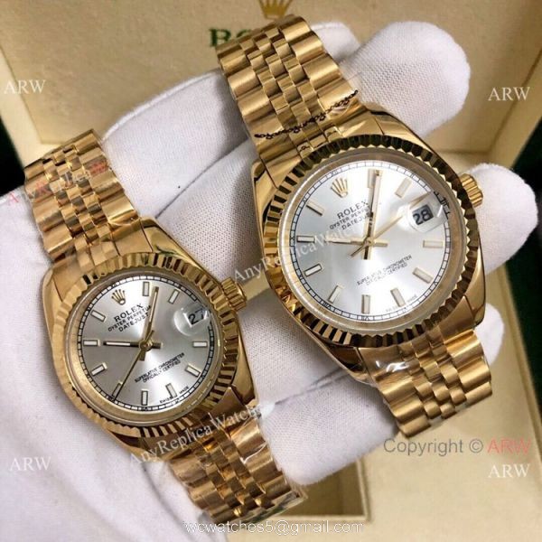Buy Copy Rolex Datejust Jubilee 36mm and 31mm Watches All Gold White Roman