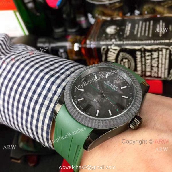Replica Rolex Milgauss Watch Carbon fiber Dial Blue Rubber Strap 40mm