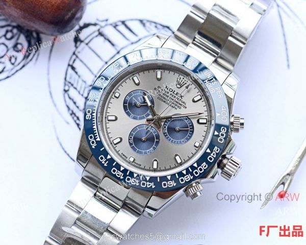 Copy Rolex Daytona Stainless Steel Watch Gray and Blue Dial