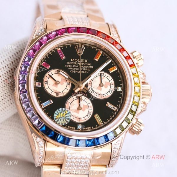Best Replica Rolex Rose Gold Rainbow Daytona Swiss 7750 Automatic Watch For Men