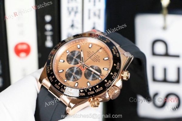Wholesale Replica Rolex Daytona Rubber Strap Watch Rose Gold Chronogarph