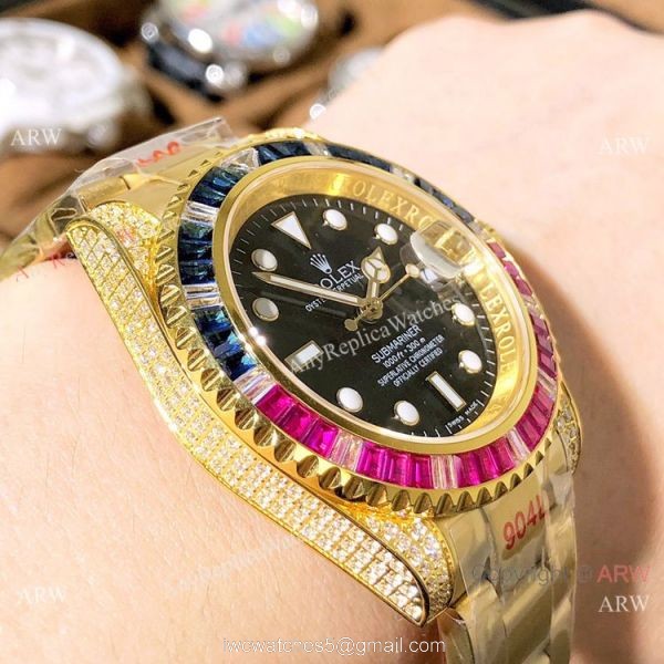 Nice Quality Copy Rolex Submariner Diamond Yellow Gold Watch