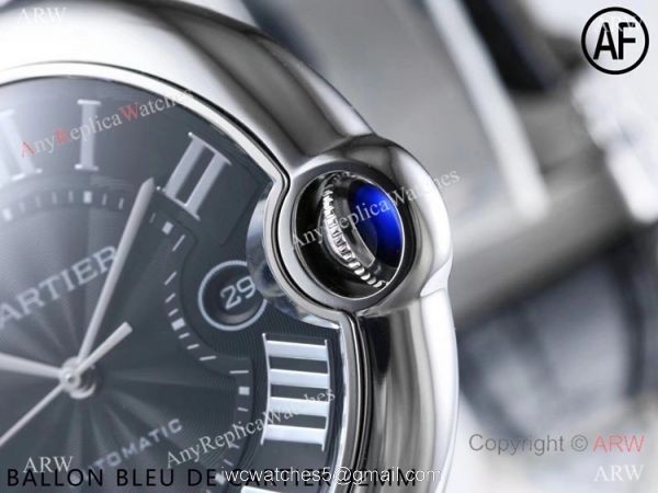 Swiss Replica Cartier Ballon Bleu Watch Black Dial Leather Strap 42mm