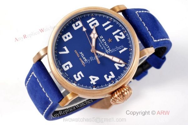 Swiss Replica Zenith Pilot Type 20 Extra Special Watch Bronze Case Blue Dial