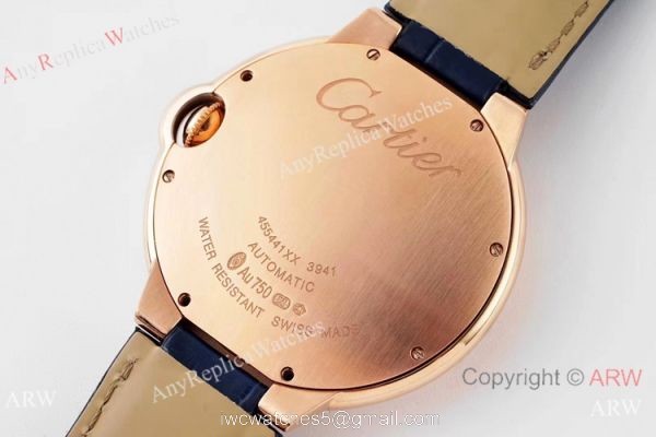 Swiss AAA Copy Cartier Ballon Bleu 42mm Automatic Watch Rose Gold Blue Dial