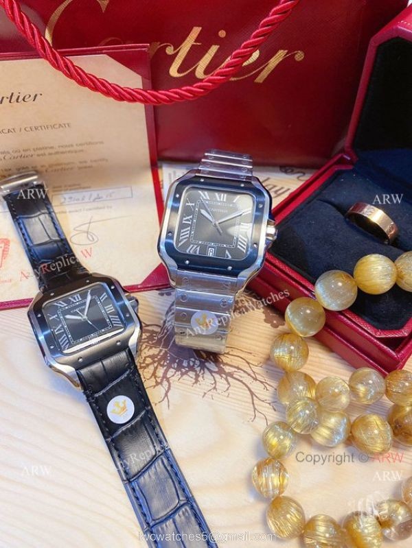 2020 NEW! Copy Cartier Santos de Large Quartz Watch Grey Dial