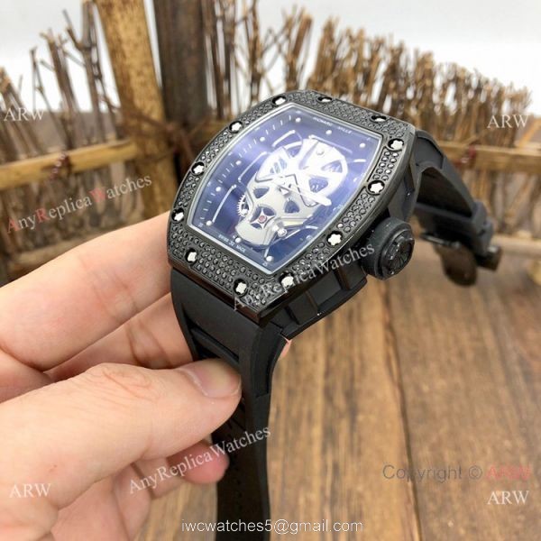 NEW! Copy Richard Mille RM52-06 Mask Watches Rose Gold Skull Diamond Case