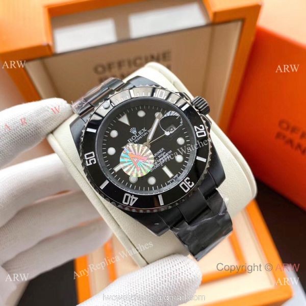 Copy Rolex Submariner Black Steel Green Dial Watch Low Price