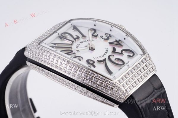 White Pearl Dial Franck Muller Vanguard Diamond Watches For Women 32mm High End Replica