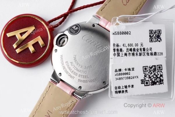 (AF) Swiss Replica Ballon Bleu Cartier Pink Watch 33mm Midsize