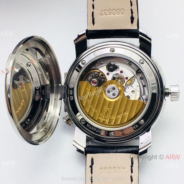 AAA Swiss Vacheron Constantin Malte Dual Time Regulateur Chronometer Watch SS Black Dial