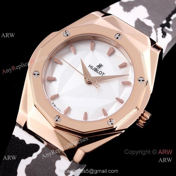 New Replica Hublot Sang Bleu Watch Red Camouflage Strap Rose Gold