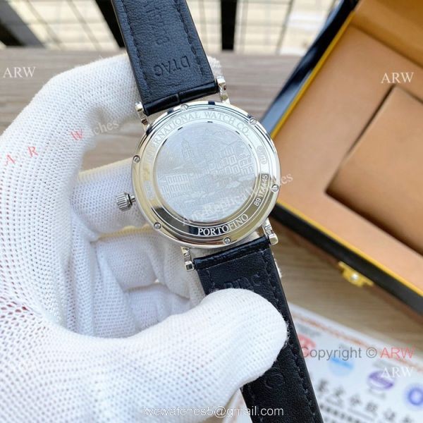 Knock off IWC Portofino Automatic Watches White Dial Black Leather Strap