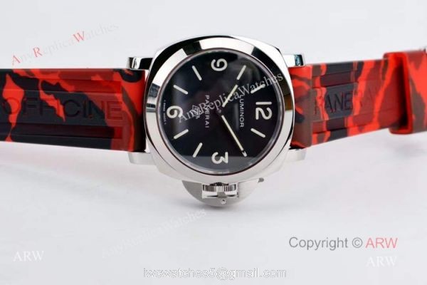 Copy Panerai PAM 00000 Luminor 44mm Watch Black Dial With Red Camo Rubber Band