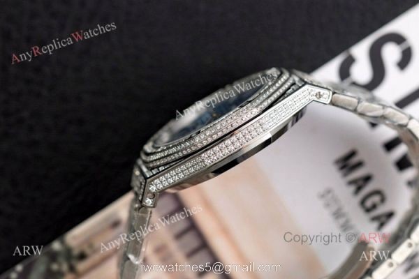 Iced Out Audemars Piguet 15400 Blue Dial Swiss 3120 Replica Watches 41mm