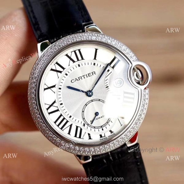 Swiss Fake Cartier Ballon Bleu 42mm XL Watch White Dial Black Leather Strap