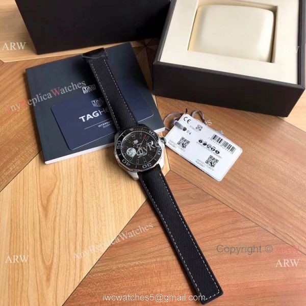 Super Clone TagHeuer Aquaracer Calibre 5 Watch Black Leather Strap