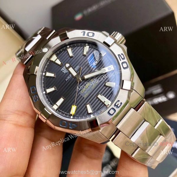 Swiss Clone TagHeuer Aquaracer Calibre 5 Watch Stainless Steel Gray Face