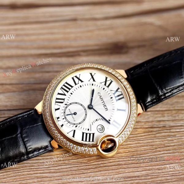 Swiss Grade Fake Cartier Ballon Bleu De Gold Diamond Watch 42mm XL