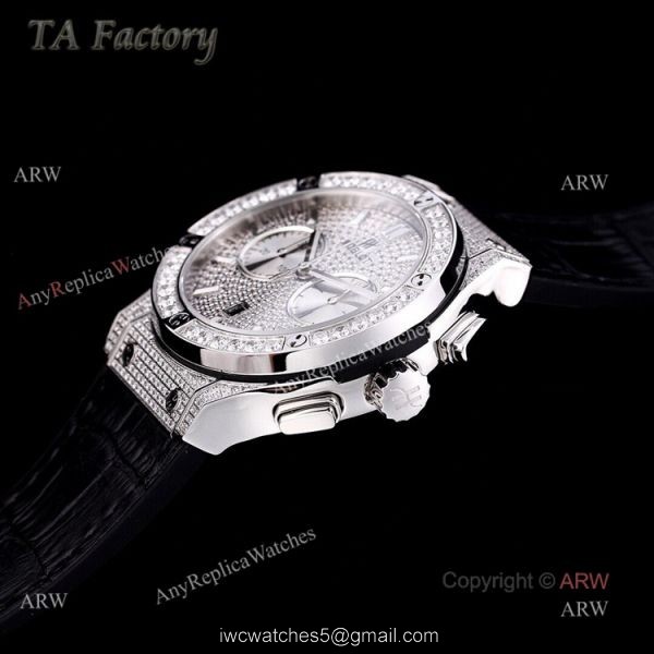 Swiss Replica Mens Hublot Big Bang Diamond Watches 45mm With Hublot Black Leather Strap
