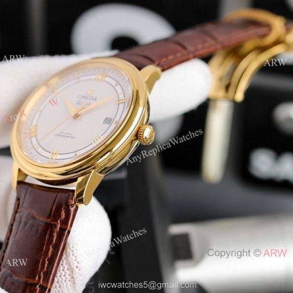 Copy Omega De Ville Prestige Watches Gold and Brown Automatic