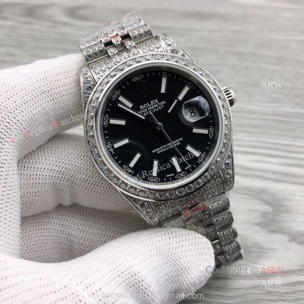 Iced Out Rolex Datejust ii 41 Silver Dial And Stick Markers Swiss 3255 Replica Watches