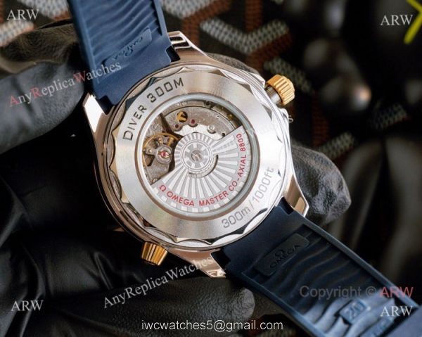 Best Quality Copy Omega Seamaster Diver 300M Watches Rose Gold and Blue