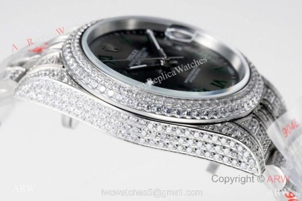 TW Factory Rolex Datejust Iced Out Watches Gray Dial Diamonds Silver Case