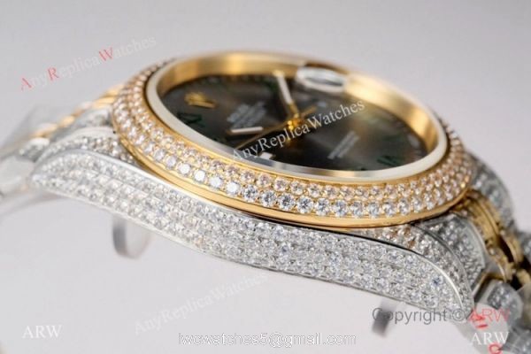 TW Factory Swiss Rolex Iced Out Datejust Watch Two Tone Grey Dial 41mm