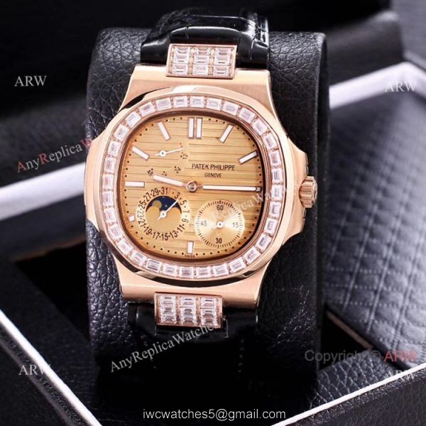 AAA Copy Patek Philippe Nautilus Power Reserve Watch Rose Gold Diamond Bezel