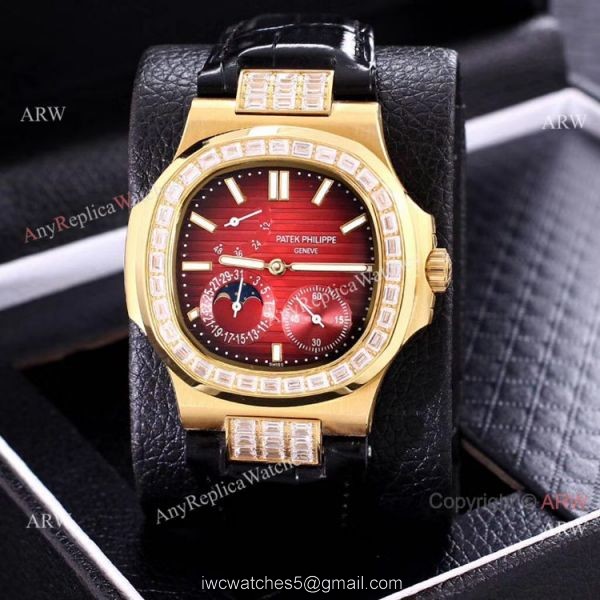 AAA Copy Patek Philippe Nautilus Yellow Gold Power Reserve Watches Diamond Bezel