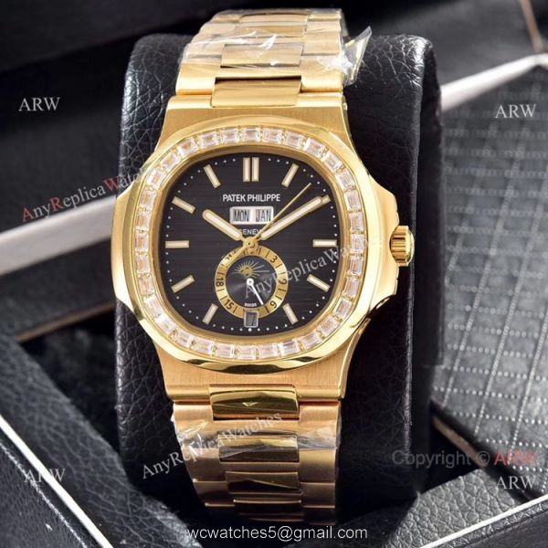 Wholesale Copy Patek Philippe Annual Calendar Watches Yellow Gold with Diamond