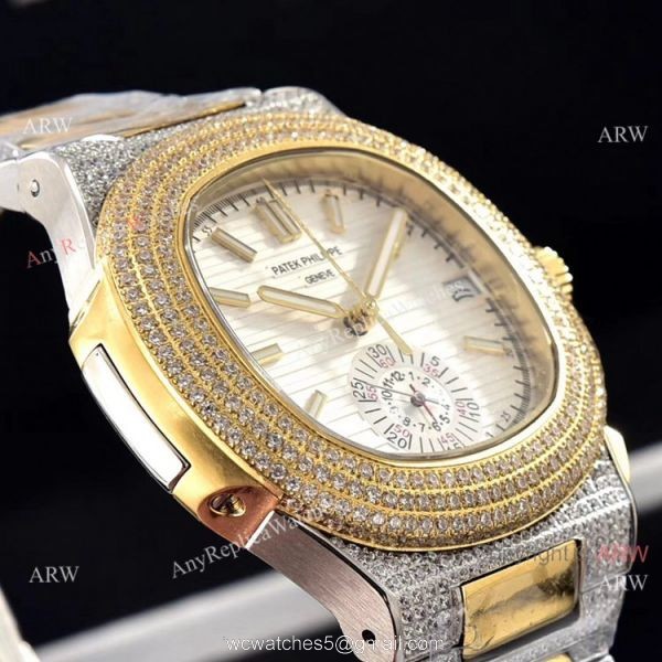 Luxury Patek Philippe Nautilus Iced Out Chrono Watches Two Tone Case