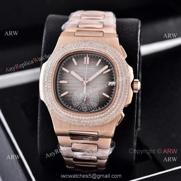 Clone Patek Philippe Nautilus Chronograph Watches Rose Gold and Diamond Fashion Style