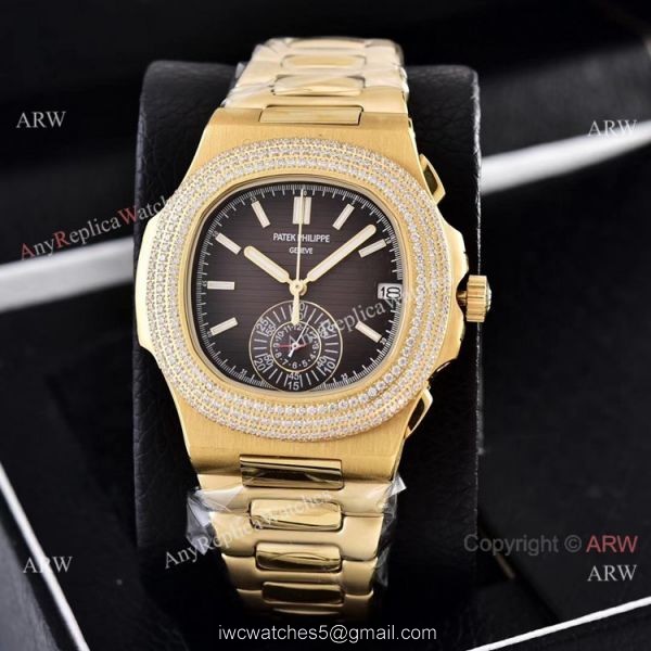 Clone Patek Philippe Nautilus Yellow Gold Diamond Bezel Chronograph Watches