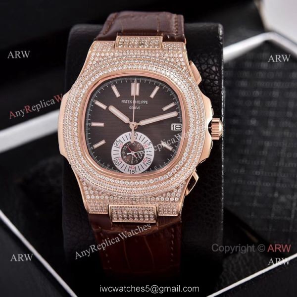 Japan Grade Patek Philippe Nautilus Chronograph Watches Rose Gold Diamond Case