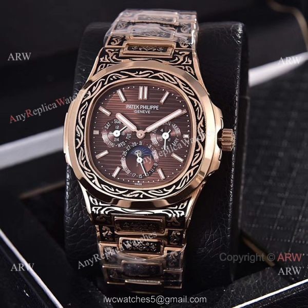 Knockoff Patek Philippe 5740 Nautilus Rose Gold Engraving Gray Gradient Face