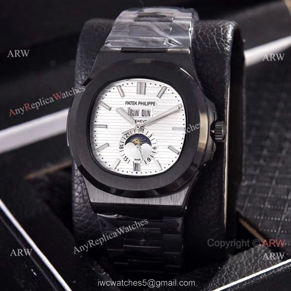 Solid Black Patek Philippe Annual Calendar Copy Watches 39.5mm